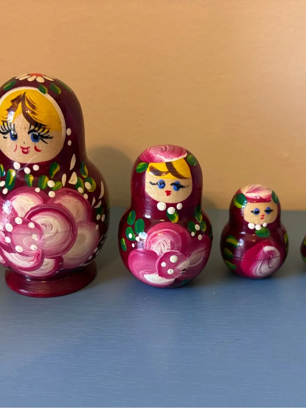 Hand-Painted Matryoshka Nesting Doll - Burgundy & Pink